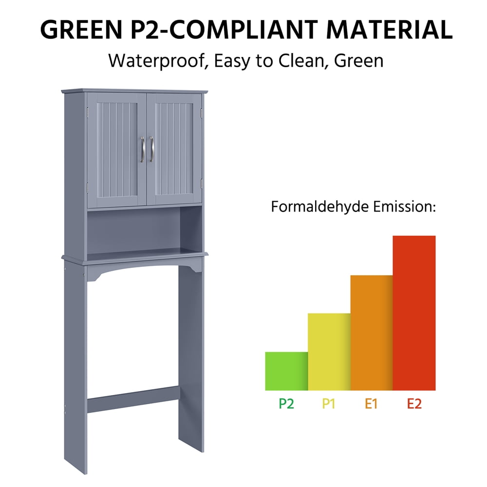 Alden Design Wooden Over The Toilet Bathroom Storage Cabinet, Gray