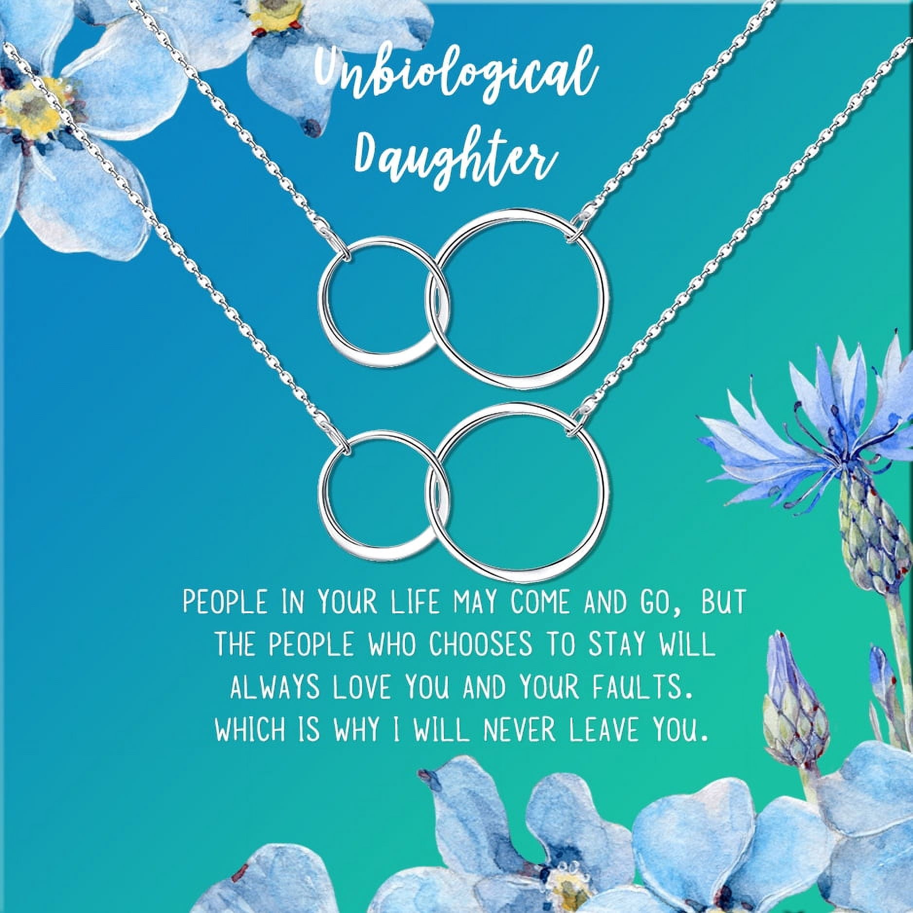 Anavia Unbiological Daughter Jewelry, Step Daughter Necklace Gift, Bonus Daughter Birthday Card Gift, Mother Daughter Set Necklace-[Two Silver Infinity Double Ring, Bright Blue Gift Card]