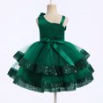 thumbnail image 2 of IBTOM CASTLE Toddler Kids Girls Pageant Sequin Flower Dress, Shiny Asymmetric Shoulder Formal Party Tiered Tulle Gowns 2-8T Green, 2 of 7