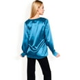 thumbnail image 5 of Women's Satin Long Sleeve V-Neck Blouse with Cuffed Sleeves - X Large, Teal, 5 of 7