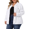 thumbnail image 4 of Agnes Orinda Women's Plus Size Jean Jacket Stitching Button Washed Denim Outerwear Coat 3X White, 4 of 6