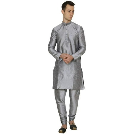 

Royal Kurta Men s Silk Blend Solid Kurta Pyjama Grey