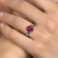 thumbnail image 4 of Gem Stone King 3.54 Ct Oval Red Created Ruby Blue Diamond 18K Yellow Gold Plated Silver Ring, 4 of 6
