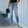 thumbnail image 2 of Ripped Jeans for Women Mid Waisted Stretch Destroyed Skinny Classic Denim Leggings Pants Trousers for Women, 2 of 7