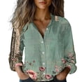 thumbnail image 2 of Blusas para Mujeres Casual Verano Color Sólido V Cuello Botón Abajo Suelto Ajuste Blusa, 2 of 6