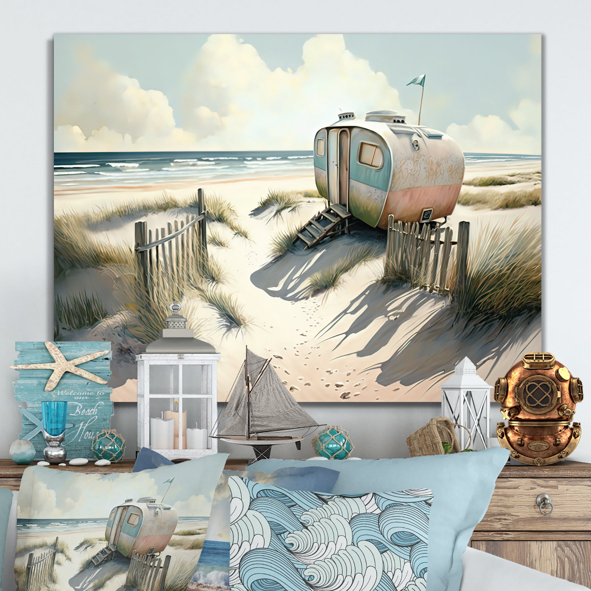 Designart Camping On The Beach Canvas Wall Art