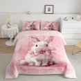thumbnail image 2 of Homewish Lovely Rabbit Bedding Comforter Set,Cartoon Bowtie Ribbon Twin Comforter Sets,Pink Bow Knot Bedding Set For Gitl Teens,Super Cozy Room Decor Reversible,2-Piece, 2 of 8