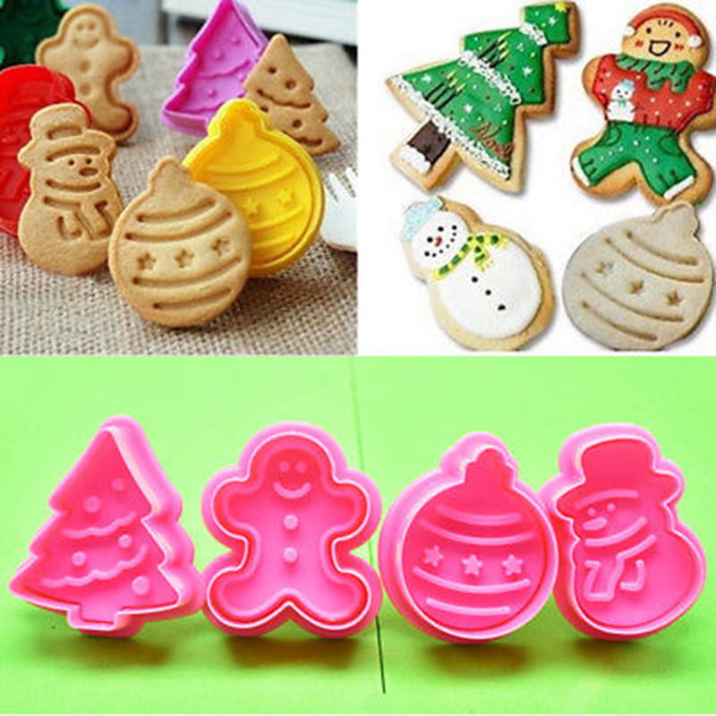 4pcs christmas cookie biscuit plunger cutter mould fondant cake mold XG 