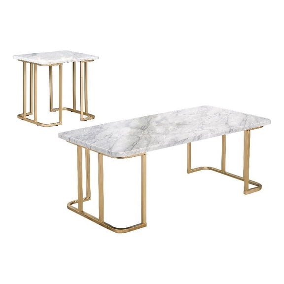 Furniture of America Clotten Metal 2-Piece Coffee Table Set in Gold and White
