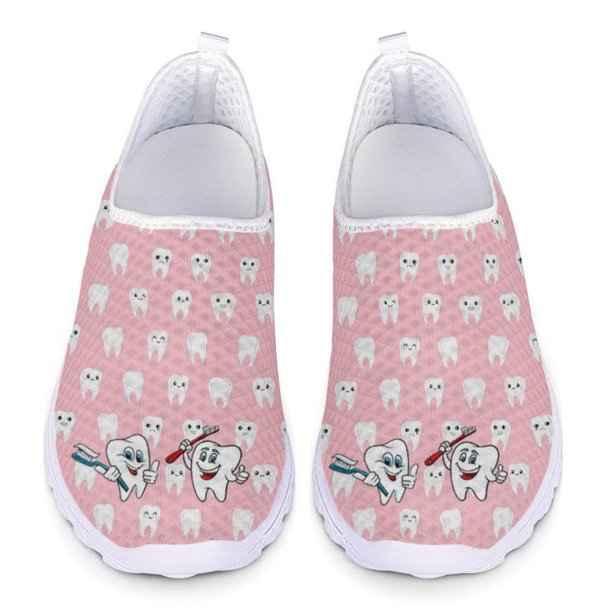 Zapatos de enfermería dental con dibujos de dientes, informales, ligeros, de malla, sin cordones, transpirables y cómodos, para mujer