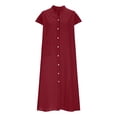 thumbnail image 1 of Ovzne Robes Grande Taille pour Femmes Rondes Robe d'Été Mode Femmes Été Bouton Décontracté Uni Col en V Manches Courtes Robe Grande Taille Liquidation, 1 of 5