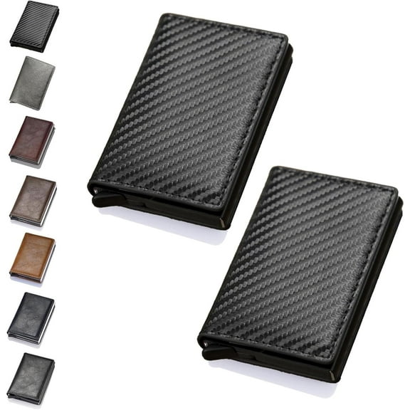 Simple Toggle Wallets for Men, Auto Pop up Wallets, Men's Genuine Leather Wallet Rfid Blocking, Anti-Theft Minimalist Credit Card Holder(2Pcs A)