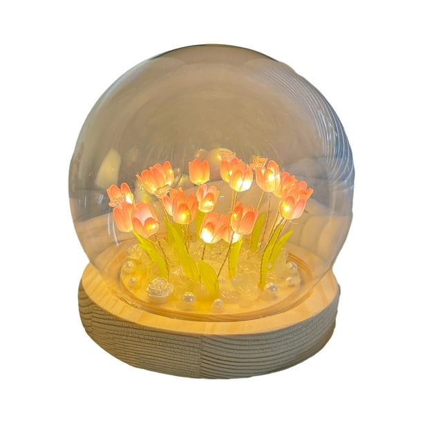 Bewildely Lámpara de tulipanes hecha a mano, disfrute de la diversión de bricolaje y su propia iluminación única, regalo, miniluz de flor de Decoración del hogar Rosa