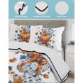 thumbnail image 3 of Quilt King Size Bedding Set, Fall Orange Blue Pumpkins Reversible Summer Quilt 3 Pieces, Thanksgiving Autumn Maple Leaves Lightweight Bedspreads Coverlets with 2 Pillow Shams for All Seasons, 3 of 5