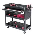 thumbnail image 2 of HUJHKIO 3-Tier Rolling Tool Cart, 330LB Capacity Metal Utility Cart with Locking Wheels, Pegboard & Drawer for Garage Workshop Organization, Storage Cart for Tools & Supplies, Heavy Duty, Black, 2 of 6