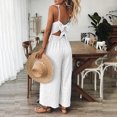thumbnail image 6 of VIWORLD Women's Elegant Sleeveless Jumpsuit V-Neck Wide Leg Pants with Back Bow Vintage Style Beachwear White，S, 6 of 7