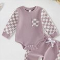 thumbnail image 6 of Kaprioy Baby Boy Romper Newborn Baby Boy Fall Outfit Romper Long Sleeve Plaid Print Patchwork Jumpsuit Bodysuit Elastic Waist Pants Infant Waffle Clothes, 6 of 7