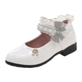 thumbnail image 3 of Quealent Girls Mary Jane Dress Shoes for Toddler Kids Flower Rhinestone Front Bow Ballerina Flat White for Size 3, 3 of 5