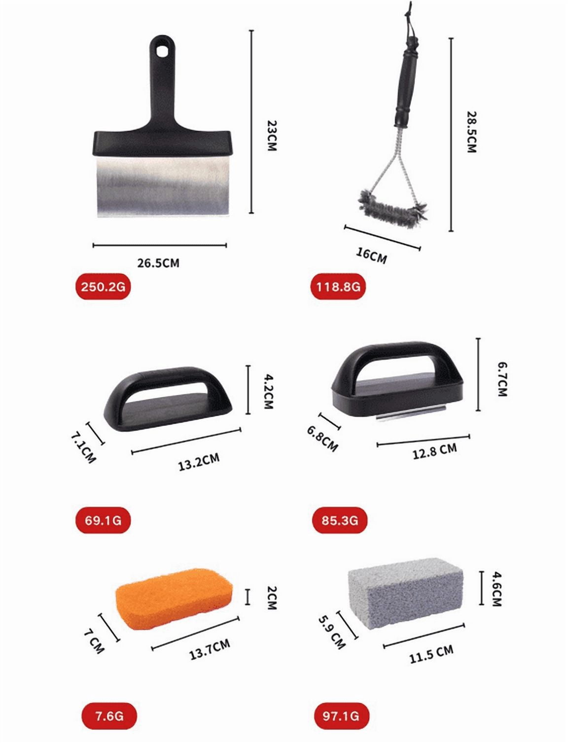 Neoyler 19 Pack Teppanyaki Grill Cleaning Kit Cleaning Brush Scrub Brush with Industrial Scrapers and Heat Resistant Handles Organized Caddy for Restaurants Griddles Flat Tops Multicolor 11.4in