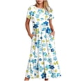 thumbnail image 2 of RYDCOT Summer Floral Dresses for Women 2024 Casual Short Sleeve Crewneck Swing Dress Tiered Ruffle Beach Dresses with Pockets Clearance, 2 of 5