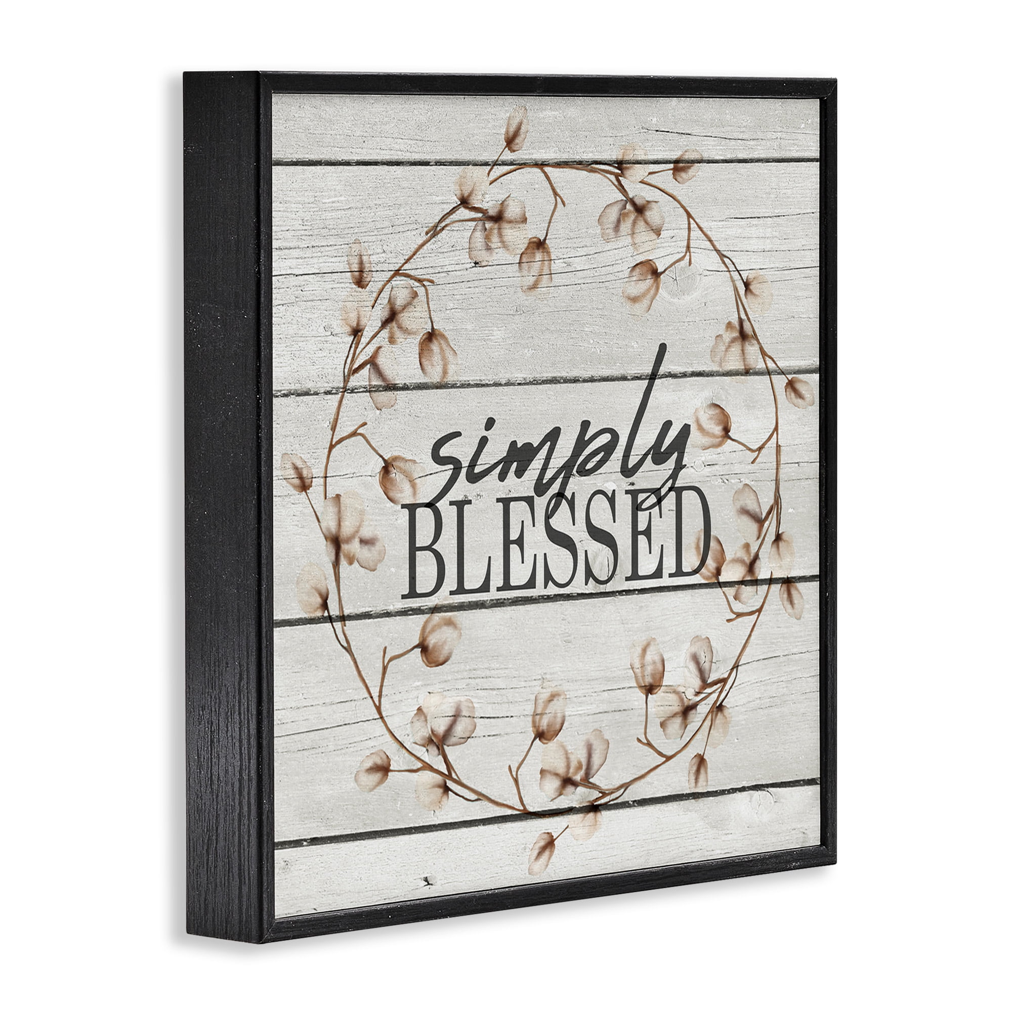 Stupell Industries Simply Blessed Rustic Wreath Botanical & Floral Painting Black Framed Art Print Wall Art, 24 x 24