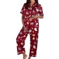 thumbnail image 4 of Pjs Sets for Women Simple Lightweight Breathable Halloween Fall Soft 2 Piece Sets Cute Pumpkin Short Sleeve Top With Long Pants Soft Pajama Set Red L, 4 of 4