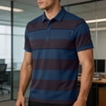 thumbnail image 2 of Mens Striped Polo Shirts Short Sleeve Color Block T Shirt Summer Lightweight Breathable Casual Business Golf Shirts with Chest Pocket Big and Tall Size S-3XL Navy, 2 of 8