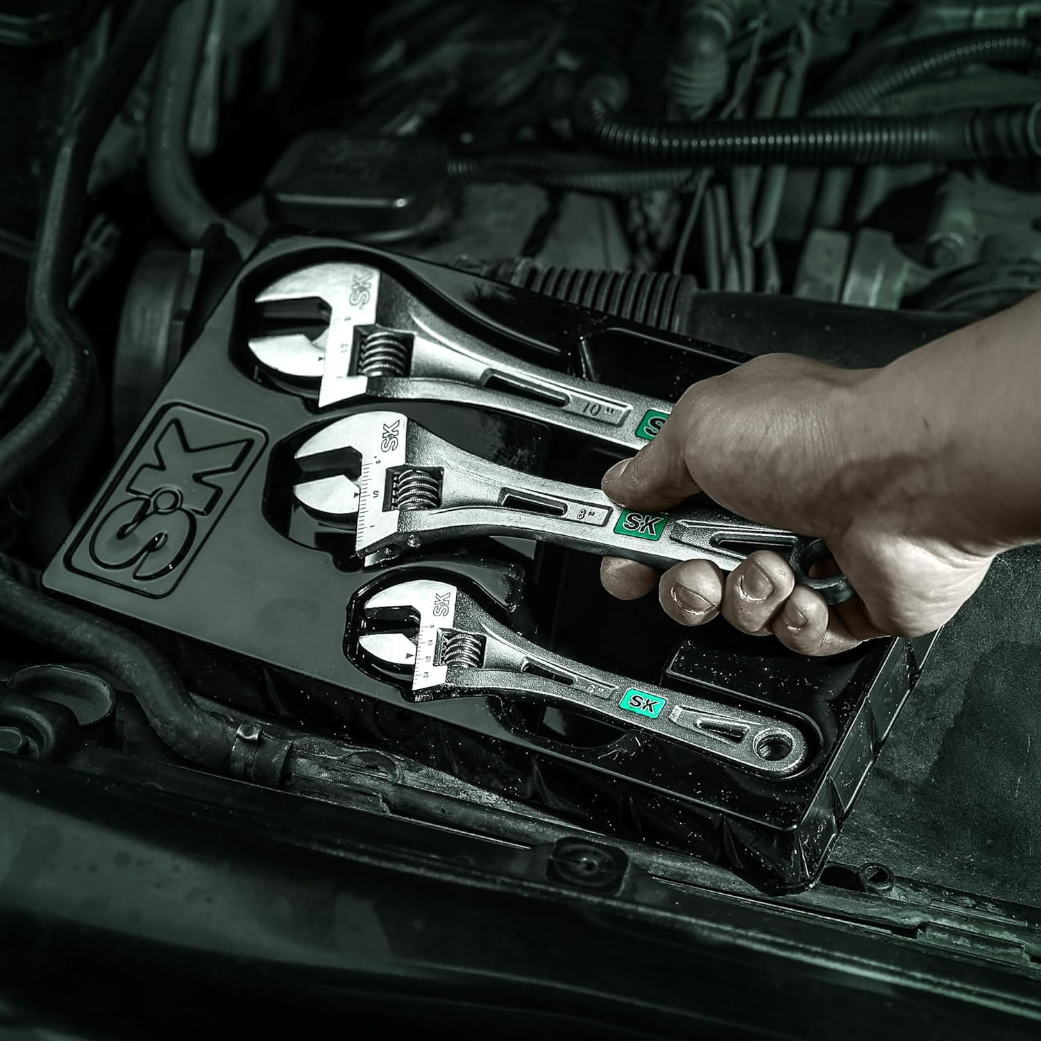 SK 3-Piece Adjustable Wrench Set, 6-Inch, 8-Inch, 10-Inch, Cr-V Steel, SAE & Metric Scales