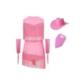 thumbnail image 5 of Aiihoo Kids Cowboy Cowgirl Girls Jazz Latin Dance Outfit Sleeveless Sequin Rhinestone Tassel Tops with Fringed Skirt Gloves Hat Pink 6, 5 of 5