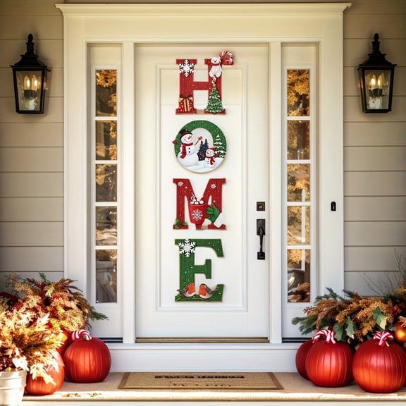 DAMAI Holiday Home Sign, Christmas "Home" Wall Decor, Wooden Crafts, Festive Signs, Offers Clear Natural Grain, Classic Christmas Font, Suitable for Indoor & Outdoor, Home Decorations