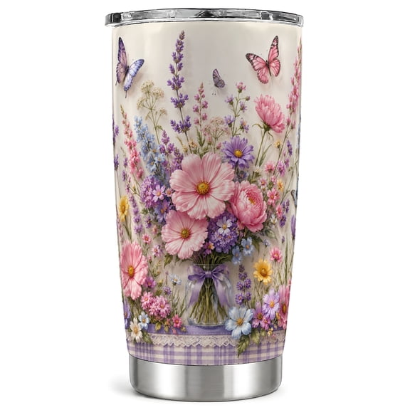 Wildflower Tumbler 20oz, Butterfly Tumbler, Stainless Steel Travel Cup