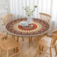 thumbnail image 3 of 44in Round Tablecloth with Elastic Edge, Waterproof Fitted Table Cover for 36-44" Tables, Floral Theme Polyester Reusable Table Cloths Wipe Clean for Picnic, Dining, Outdoor Use and Party Decor, 3 of 7