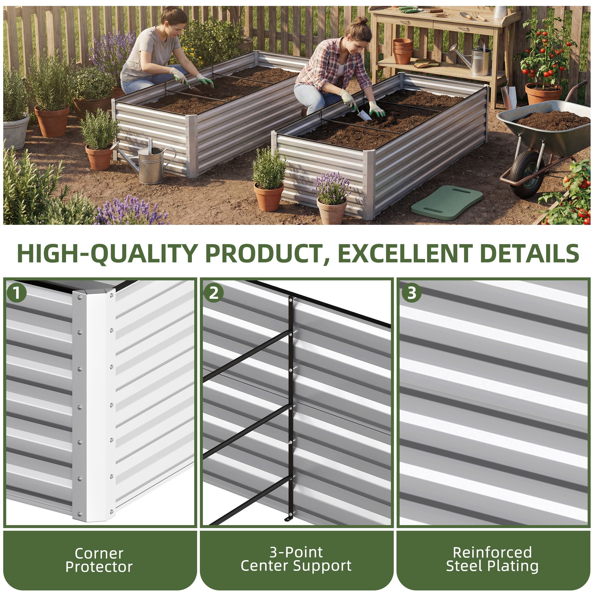 Uforic Galvanized Raised Garden Bed Kit, Metal Planter Box with Gloves, Metal Raised Garden Beds for Vegetables,Silver,8x4x2ft