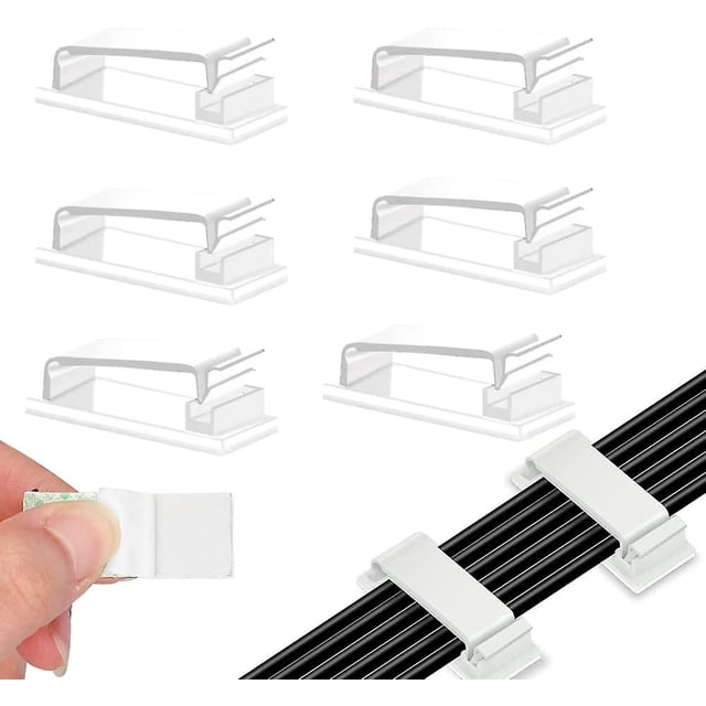 60 clips de cables adhesivos, clips de gestión de cables de 46x20mm, clips de gestión de cables duraderos, organizador de cables para TV, PC, cargador, teléfono, coche, oficina, H Feliz Sencillez