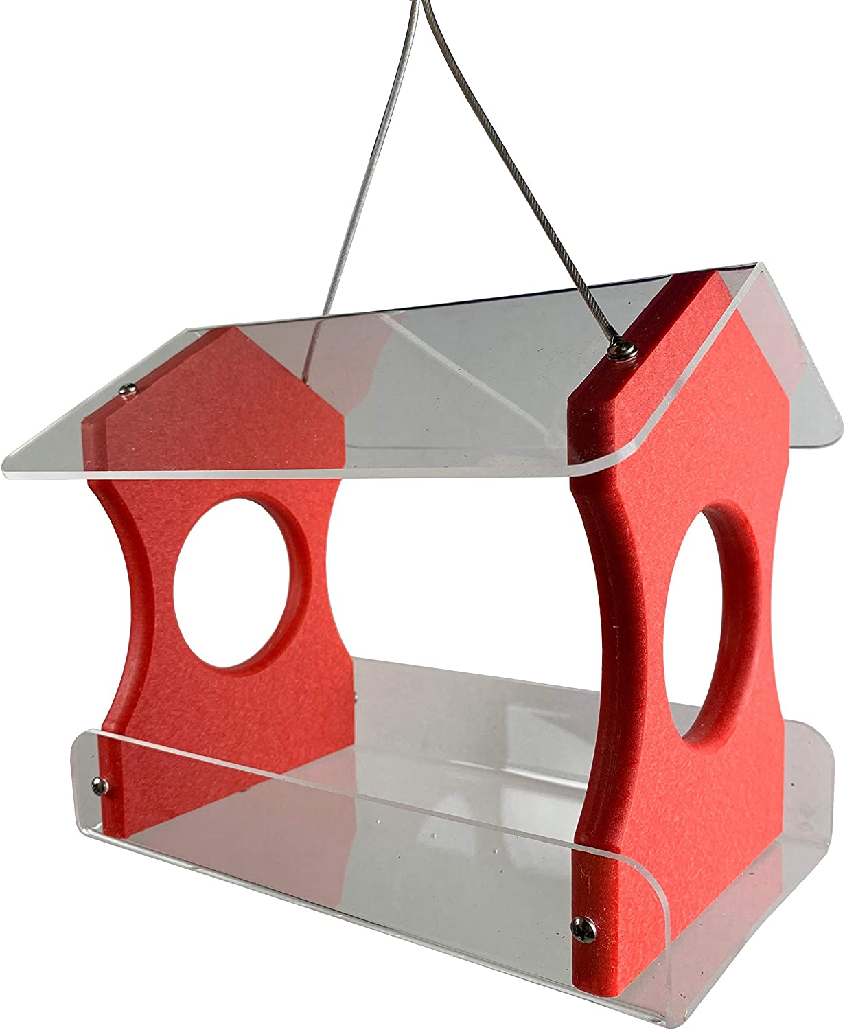 Poly Lumber and Acrylic Hanging Bird Feeder with Roof Holds 3 Cups of