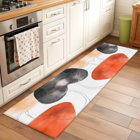 2'x6' Rug Runners for Hallways Kitchen, Black Orange Art Non Slip Entryway Beside Floor Carpet Runner, Geometric Modern Abstract Art Washable Laundry Room Bedroom Throw Rugs Mat for Family Pet