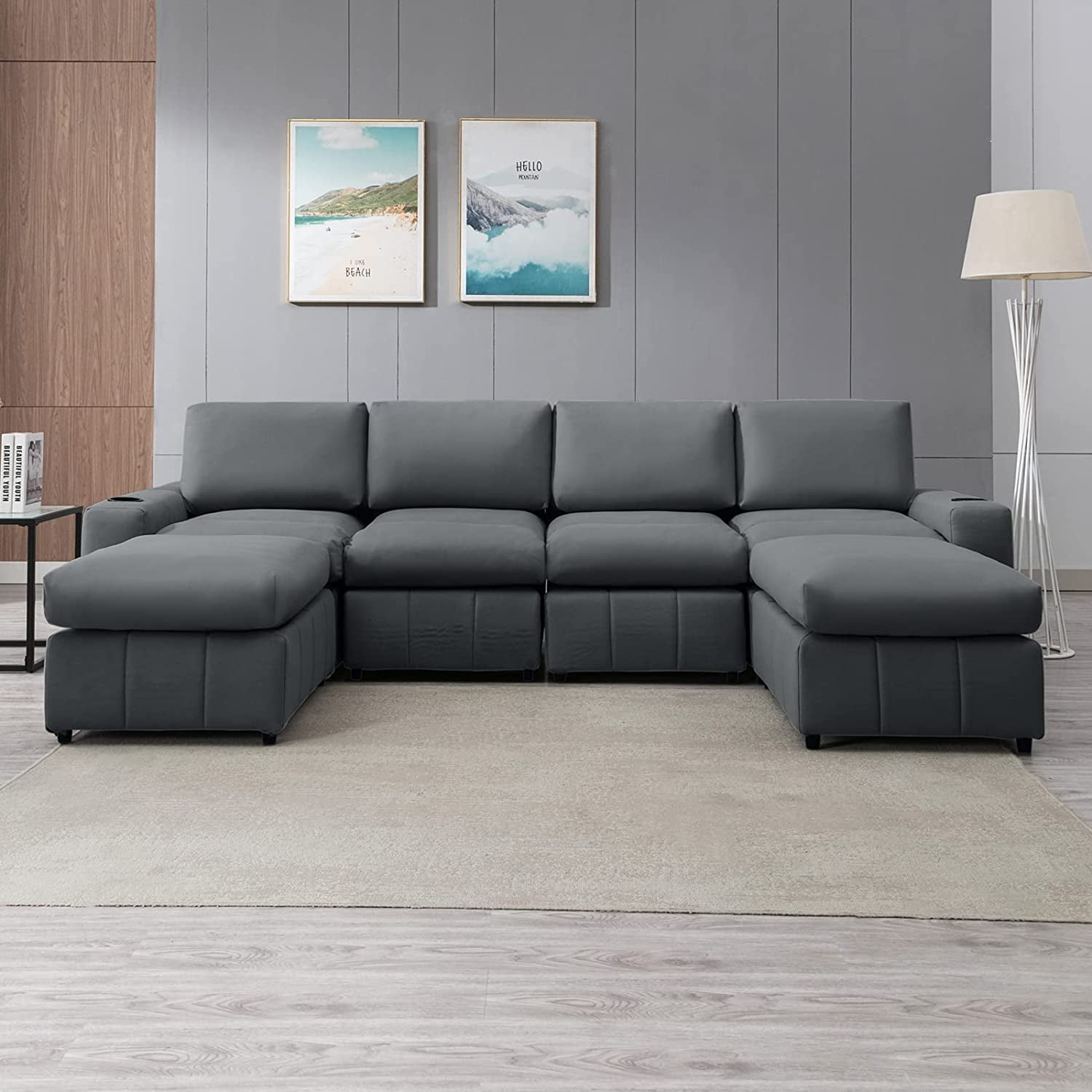 Mjkone Convertible Sectional Sofa Couch with Ottoman, Modular U-Shaped ...