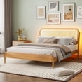 thumbnail image 4 of Queen Size Storage Platform Bed, Wood Bed Frame with LED Light, Rattan Headboard for Bedroom, 4 of 18