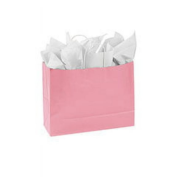 SSWBasics Large Pink Paper Shopping Bags - 16”L x 6”D x 12 ½”H - Case of 100
