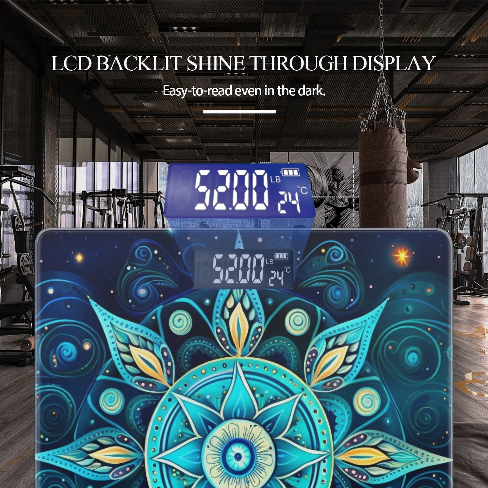 High Precision Body Weight Scale Smart Bathroom Scales with Large LCD Display(400lbs),Decorative for Bedroom-Mandala-Like Star With Swirls And Spirals