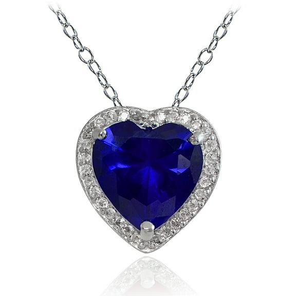 Sterling Silver 3.75ct Created Blue Sapphire and White Topaz Heart Necklace