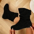 thumbnail image 5 of OKBOP Women's Faux Suede Mid-Calf Slouch Boots, Pull-On Round Toe Block Low Heel Casual Fall Boots Black Boots Sizes 37, 5 of 5