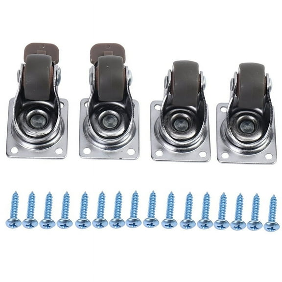 4 Pack 1 inch Low Profile Casters Wheels Soft Rubber Swivel Caster with 360 Degree Top Plate 100 lb Total Capacity for Set of (2 Brakes & 2 Without)
