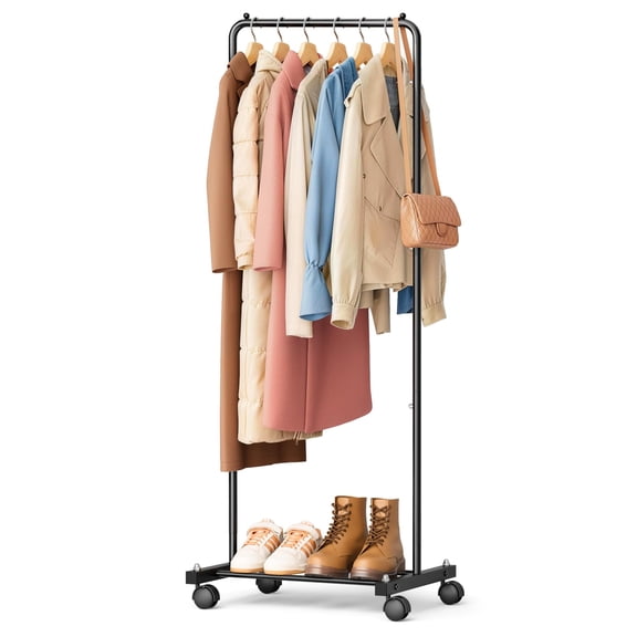 Small Clothing Rack with Wheels, Portable Clothes Racks for Hanging Clothes, Metal Rolling Garment Rack for Coats, Jackets, and Shirts.