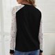 thumbnail image 5 of Moda mujer otoño blusa encaje empalme O cuello manga larga camiseta casual top Abanopi Negro/Extragrande, 5 of 7