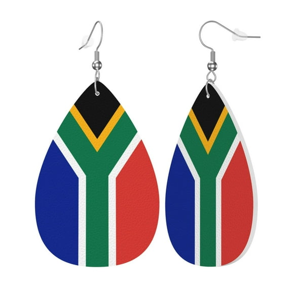 Faux Leather Teardrop Earrings South African Flag Printed Dangle Earrings Lightweight Drop Earrings