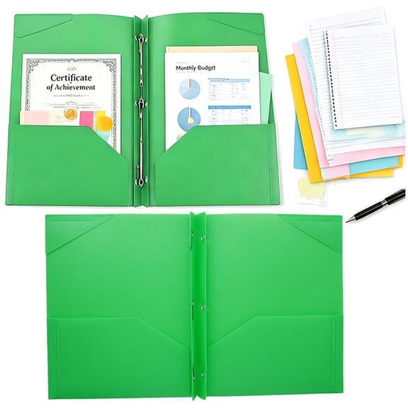 NXUJEUG Pocket Folder with Prongs, 1 Pack Heavy Duty File Folders for Letter Size Paper, Poly Folders with Stay-Put Tabs for S-chool Home and Office, Green