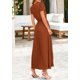 thumbnail image 2 of Vestido largo PRETTYGARDEN para mujer, cuello en V, cuello en V, volantes, marrón, 2 of 8