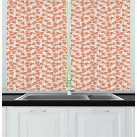 Aqua And Coral Curtains 2 Panels Set Pastel Toned Bouquet Of