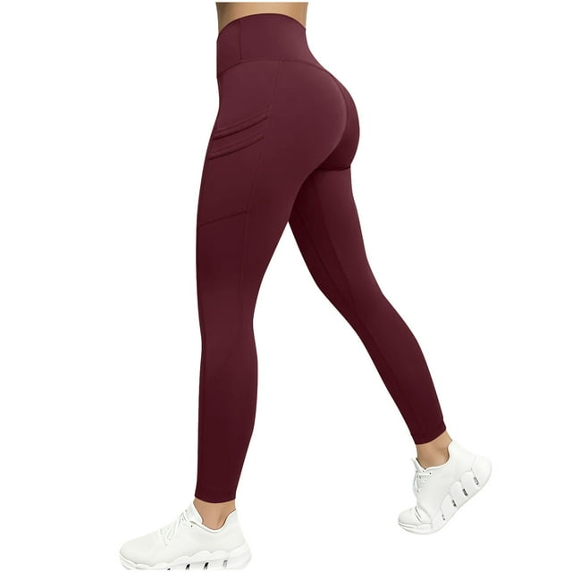 Yoga Pants with Pockets, Long Solid-Color High-Waisted Stretch Pocket Yoga Pants